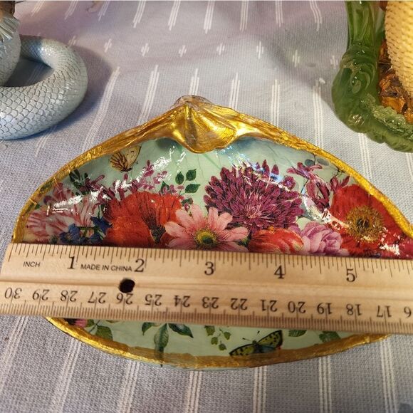 DECOUPAGE CLAM SHELL DECOUPAGE FLOWERS TRINKET DISH - Picture 5 of 8